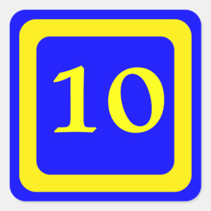 number 10, blue background, yellow frame square sticker