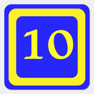 number 10, blue background, yellow frame square sticker
