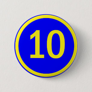 number 10 in a circle 6 cm round badge