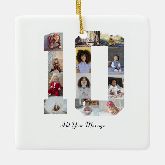 Number 10 Photo Collage Ceramic Ornament (Front)