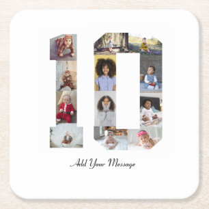 Number 10 Photo Collage Square Paper Coaster