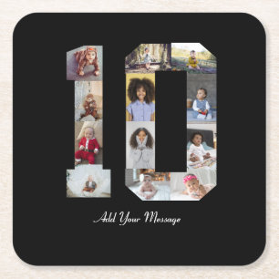Number 10 Photo Collage Square Paper Coaster
