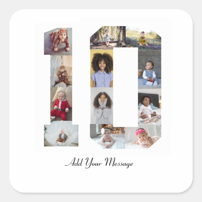 Number 10 Photo Collage Square Sticker (Front)
