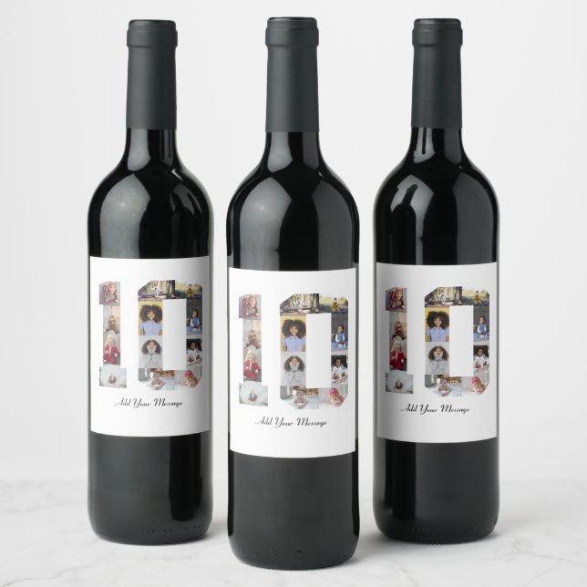Number 10 Photo Collage Wine Label (Bottles)