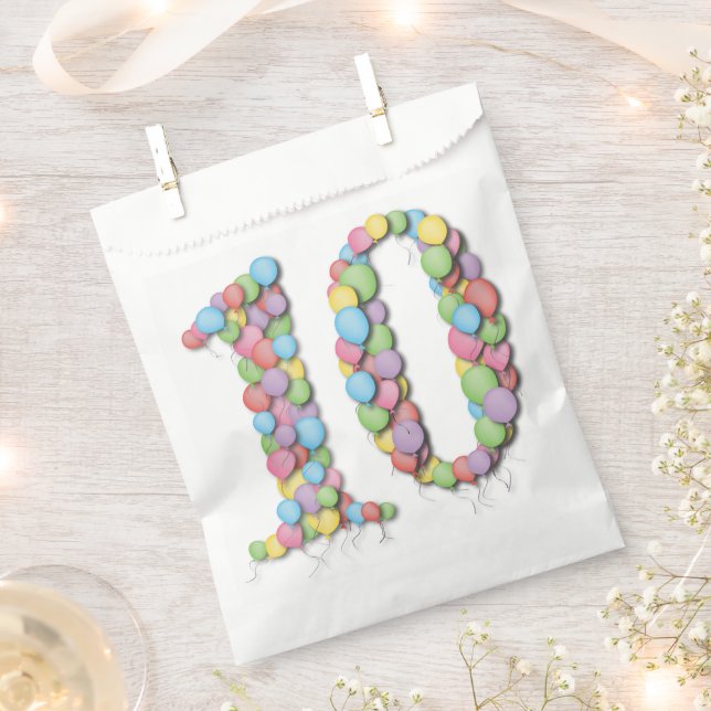 Number 10 Tenth Birthday Anniversary Party Favour Bags (Clipped)