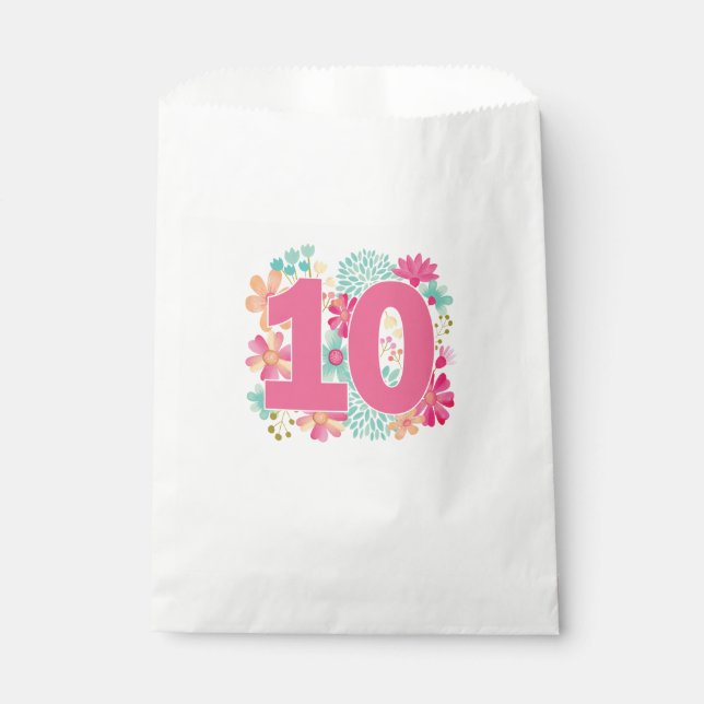 Number 10 Tenth Birthday Anniversary Party Favour Bags (Front)