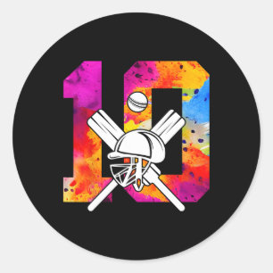 Number 10 Years Cricket 10th Birthday 1 Classic Round Sticker