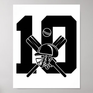 Number 10 Years Cricket 10th Birthday Poster