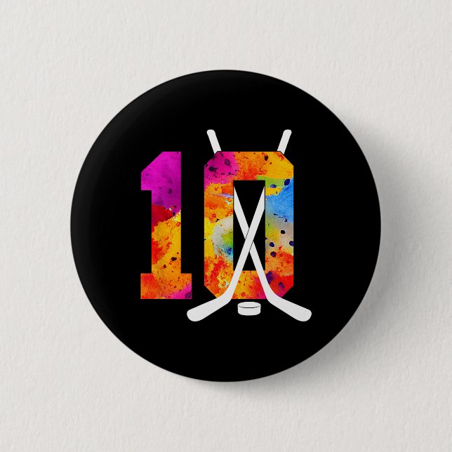 Number 10 Years Ice Hockey 10th Birthday (2)  6 Cm Round Badge (Front)