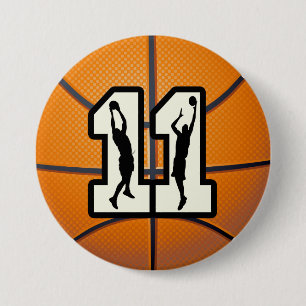 Number 11 Basketball and Players 7.5 Cm Round Badge