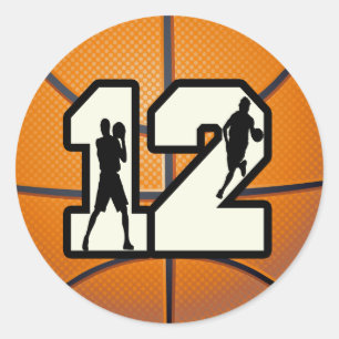 Number 12 Basketball and Players Classic Round Sticker