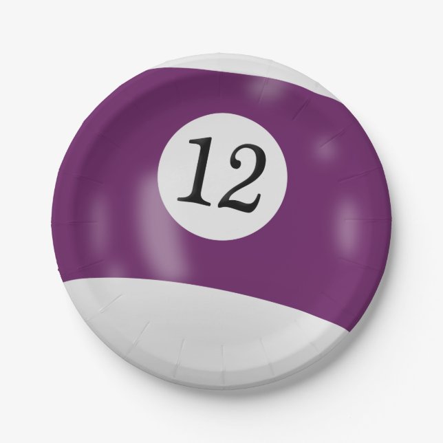 Number 12 billiard ball paper plate (Front)