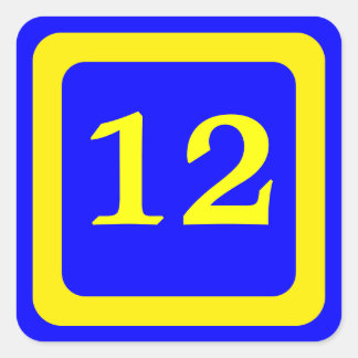 number 12, blue background, yellow frame square sticker