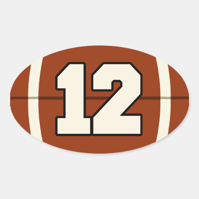 Number 12 Football Sticker. Oval Sticker (Front)