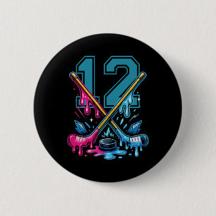 Number 12 Years Ice Cream Drip Hockey 12th Birthda 6 Cm Round Badge
