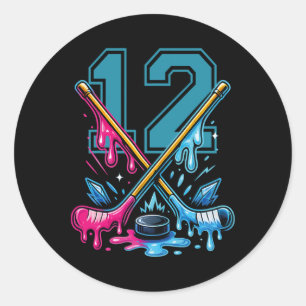 Number 12 Years Ice Cream Drip Hockey 12th Birthda Classic Round Sticker
