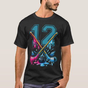 Number 12 Years Ice Cream Drip Hockey 12th Birthda T-Shirt