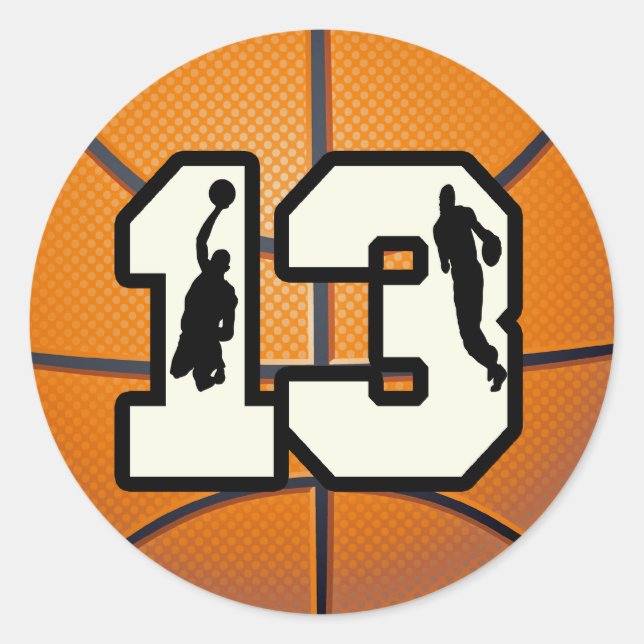 Number 13 Basketball and Players Classic Round Sticker (Front)