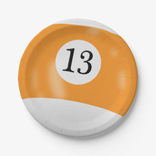 Number 13 billiard ball paper plate