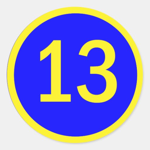 number 13 in a circle round sticker
