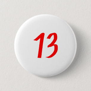 Number 13 thirteen red colour 6 cm round badge