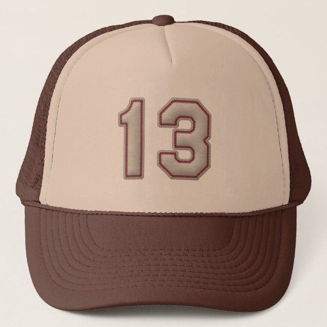 Number 13 with Cool Baseball Stitches Look Trucker Hat (Front)