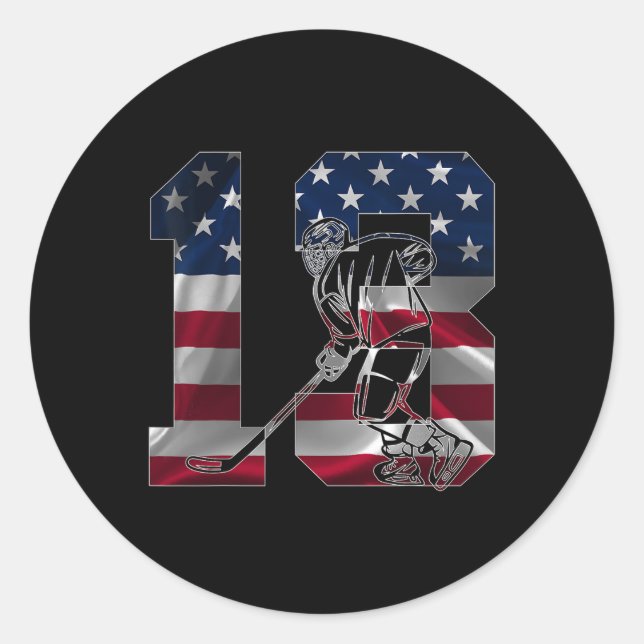 Number 13 Years Ice Hockey 13th Birthday  Classic Round Sticker (Front)