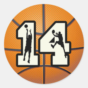 Number 14 Basketball and Players Classic Round Sticker