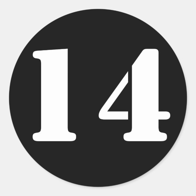 Number 14 Fourteen Black Stencil Numbers by Janz Classic Round Sticker (Front)