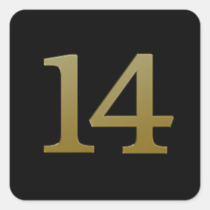 Number 14 Gold Square Sticker