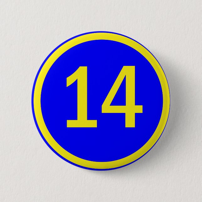 number 14 in a circle 6 cm round badge (Front)