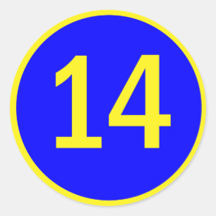 number 14 in a circle classic round sticker
