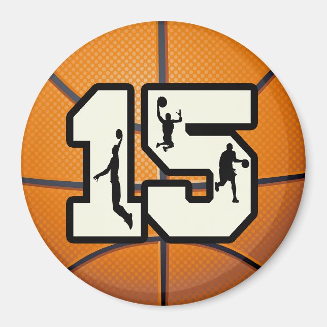 Number 15 Basketball and Players Magnet (Front)