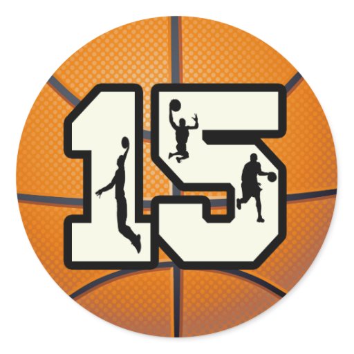 Number 15 Basketball and Players Round Sticker | Zazzle