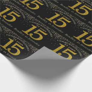 Number 15 Glitter Gold Anniversary Wrapping Paper