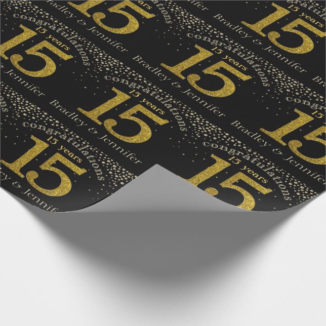 Number 15 Glitter Gold Anniversary Wrapping Paper (Corner)