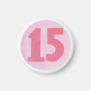 Number 15 in a pink bubble, magnets