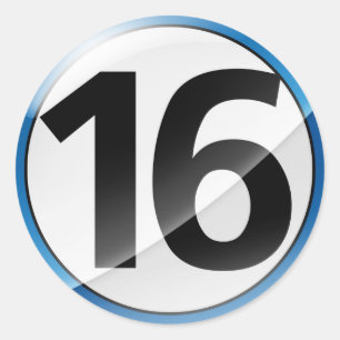 Number 16 blue sticker