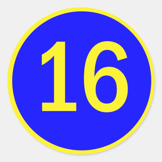 number 16 in a circle classic round sticker (Front)