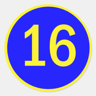 number 16 in a circle classic round sticker