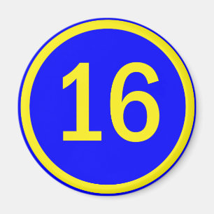 number 16 in a circle magnet
