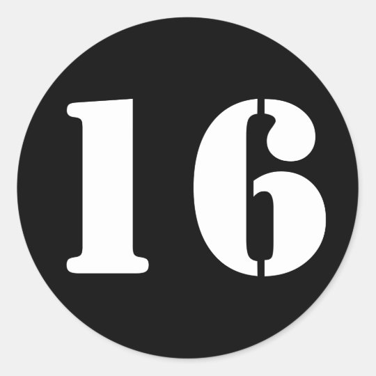 Number 16 Sixteen Black Stencil Numbers by Janz Classic Round Sticker ...