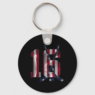Number 16 Years Ice Hockey 16th Birthday Key Ring