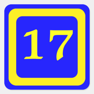 number 17, blue background, yellow frame square sticker