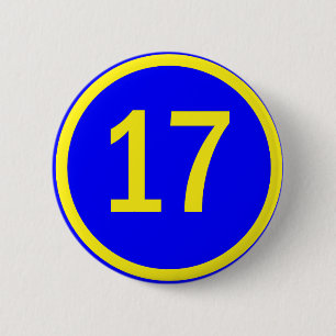 number 17 in a circle 6 cm round badge