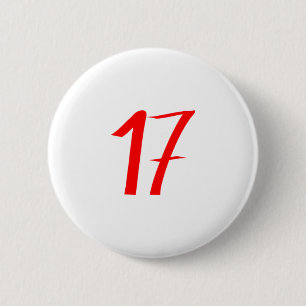 Number 17 seventeen red colour 6 cm round badge