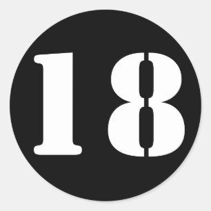 Number 18 Eighteen Black Stencil Numbers by Janz Classic Round Sticker