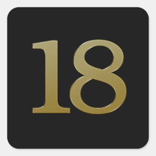 Number 18 Gold Square Sticker