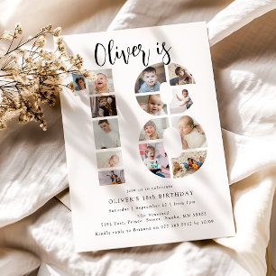 Number 18 Photo Co lage 18th Birthday Party Invitation