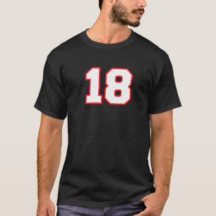 Number #18 Sports Player Fan Jersey Red White Luck T-Shirt